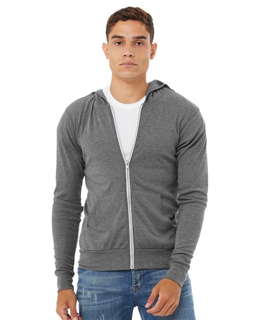 BELLA + CANVAS Unisex Triblend Lightweight Full-Zip Hooded Long Sleeve Tee 3939