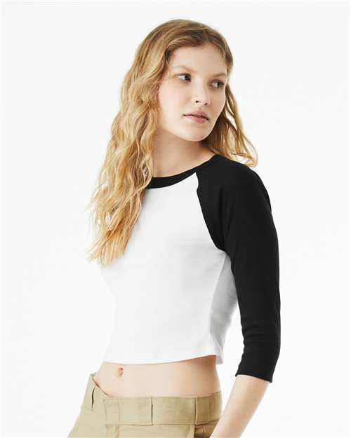 BELLA + CANVAS Women's Micro Rib Three-Quarter Raglan Sleeve Baby Tee 1200