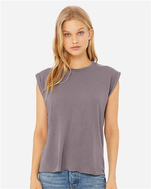 BELLA + CANVAS Women’s Flowy Rolled Cuffs Muscle Tee 8804
