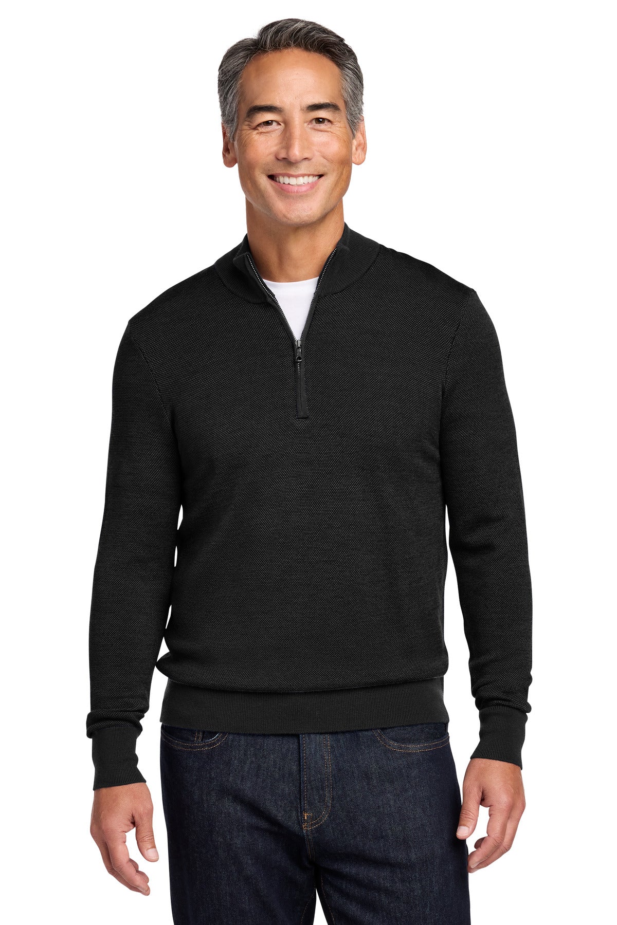 Brooks Brothers Washable Merino Birdseye 1/4-Zip Sweater BB18412