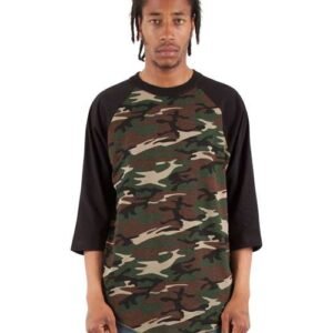 Unisex Three-Quarter Sleeve Camo Raglan T-Shirt